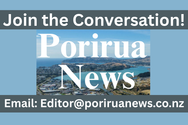 Porirua News – Join the Conversation Join the Conversation banner for Porirua News with aerial view of Porirua Harbour