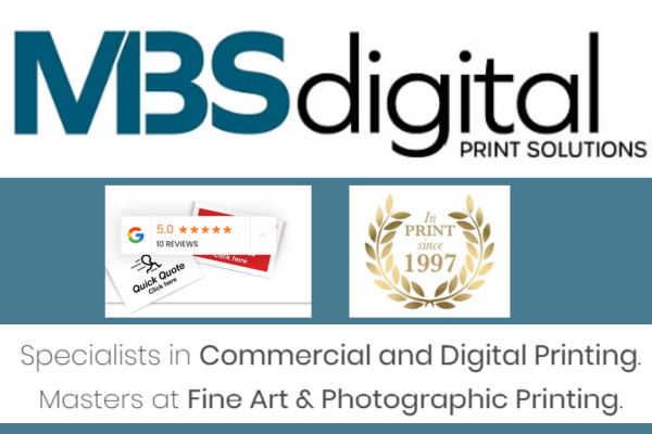 MBS Digital Print Solutions promotional graphic showing the company logo and highlights of commercial and digital printing services.