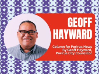 Portrait graphic of Porirua City councillor Geoff Hayward promoting his regular column for Porirua News.