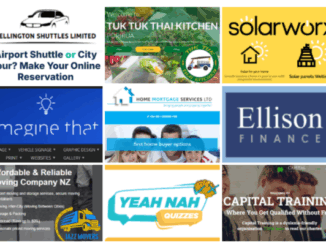 Collage featuring logos and promotional images from nine Porirua businesses including Wellington Shuttles, Tuk Tuk Thai, Solar Worx, Imagine That, Home Mortgage Services, Ellison Finance, Jazz Movers, Yeah Nah Quizzes and Capital Training.