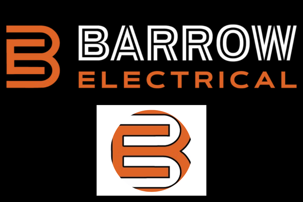 Barrow Electrical logo with bold orange “B” icon and white and orange text on black background