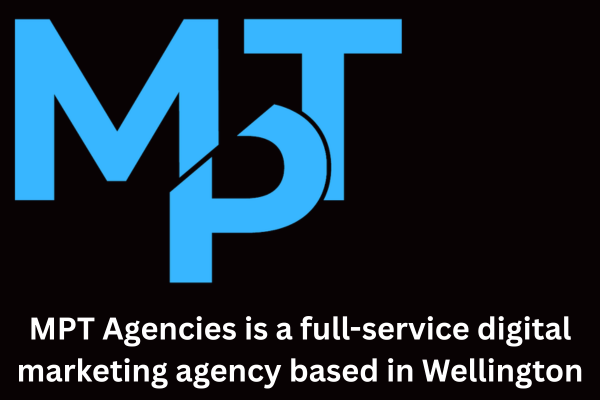 MPT Agencies logo in blue on a black background with text stating it is a full-service digital marketing agency based in Wellington.
