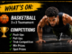 Promotional graphic for a free Porirua pop-up community event, showing a basketball, trophy and a man doing push-ups beside details for 3-on-3 basketball, push-up and pull-up challenges, a trick competition, prizes and spot prizes.