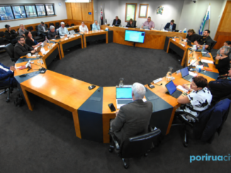 Porirua City councillors and staff sit around the council chamber during a Te Puna Kōrero Committee meeting.