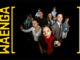 Promotional image for Waenga featuring eight cast members standing against a black background. A young woman holding an identification card stands in the foreground, surrounded by characters including police officers, a lawyer and young adults. The title "WAENGA" appears in bold yellow lettering along the left side.