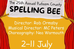 Promotional graphic for The 25th Annual Putnam County Spelling Bee, presented by Porirua Little Theatre from July 2 to 11, 2026.