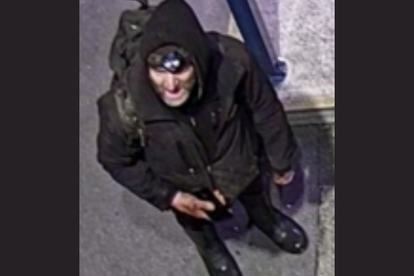 Police are seeking to identify a person wearing dark clothing and a hood, pictured at Takapu Road Station in Tawa.