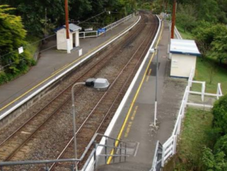 Elevated view of Tākapu Road railway station in Tawa, where signalling cables were allegedly damaged earlier this month.