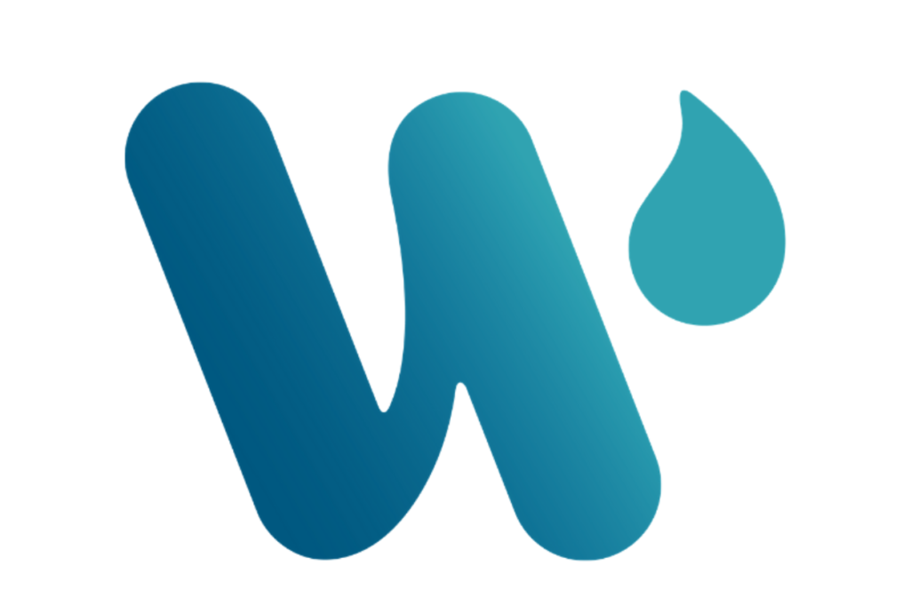 Tiaki Wai logo showing a blue stylised W with a water drop.