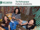Three Victoria University of Wellington students celebrate amid falling confetti in a promotional image for Future Students and Open Day.