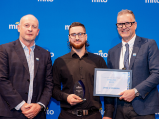 MITO Learner of the Year – Drilling winner Zane O’Gorman with Iain Haycock and Sturrock Saunders at the 2026 MITO Industry Summit and Awards.