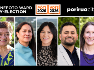 Porirua City Council graphic showing the five candidates standing in the 2026 Onepoto General Ward by-election.