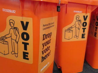 Orange Porirua City Council voting boxes for local elections.