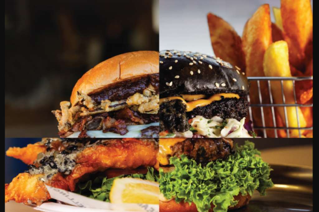 Collage of burgers entered by Porirua businesses in the 2026 Burger Wellington competition.